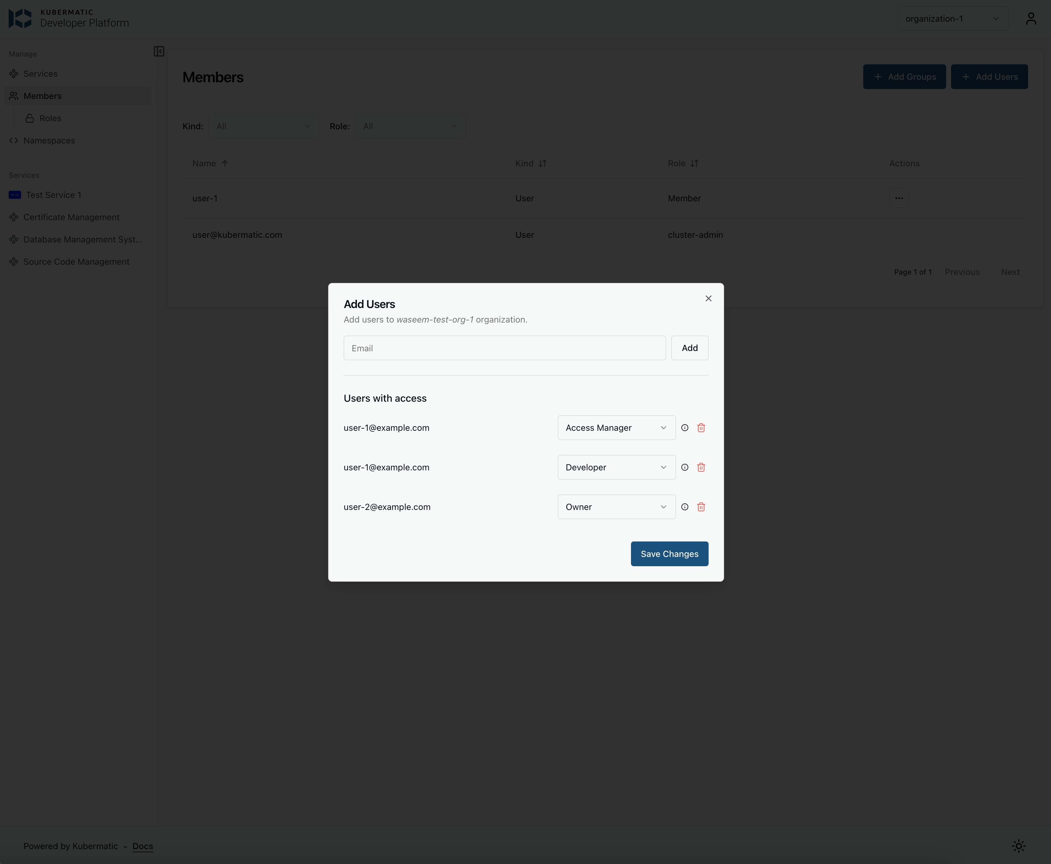 screenshot of Kubermatic Developer Platform